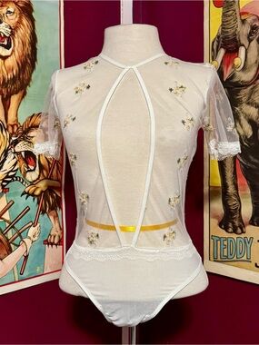 Sheer Floral White Popsi Lingerie Bodysuit